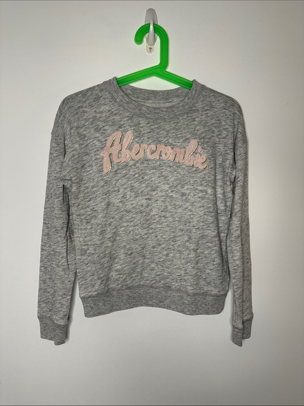 Abercrombie Kids Heather Gray Crewneck Sweatshirt with Pale Pink Script